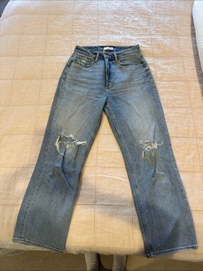 Women’s Loft Blue Distressed Straight-Leg Jeans